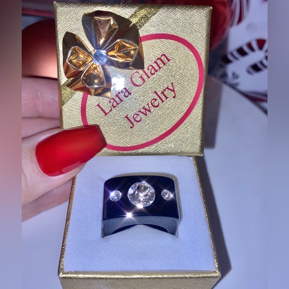 Women’s Crystal Ring, Black Acrylic, Cube Shaped Ring, Crystal Gemstone Ring - Picture 16 of 16